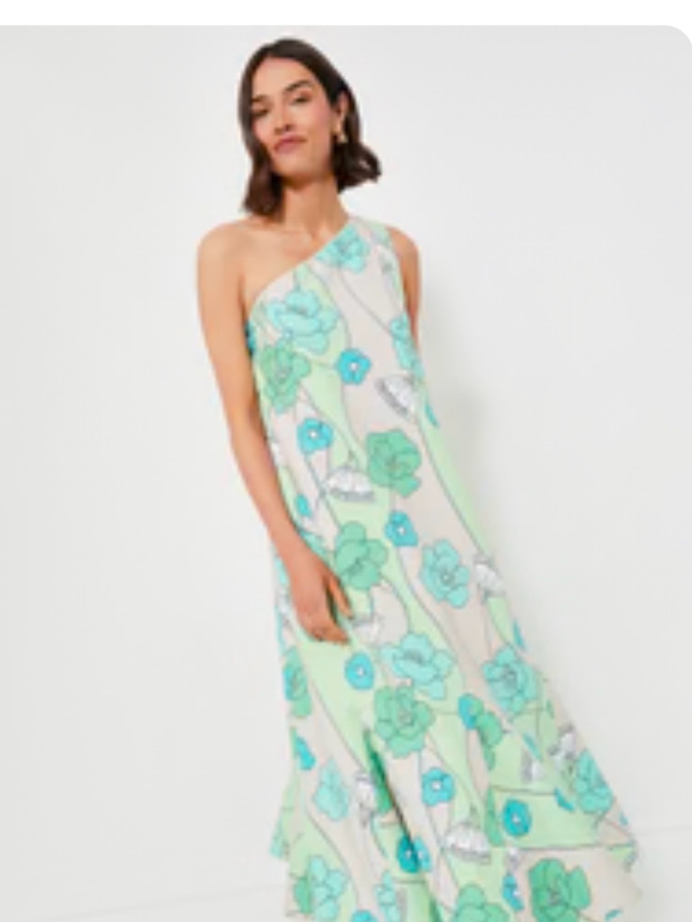 Tuckernuck Hyacinth House One-Shoulder Floral Maxi Dress in Mint Green